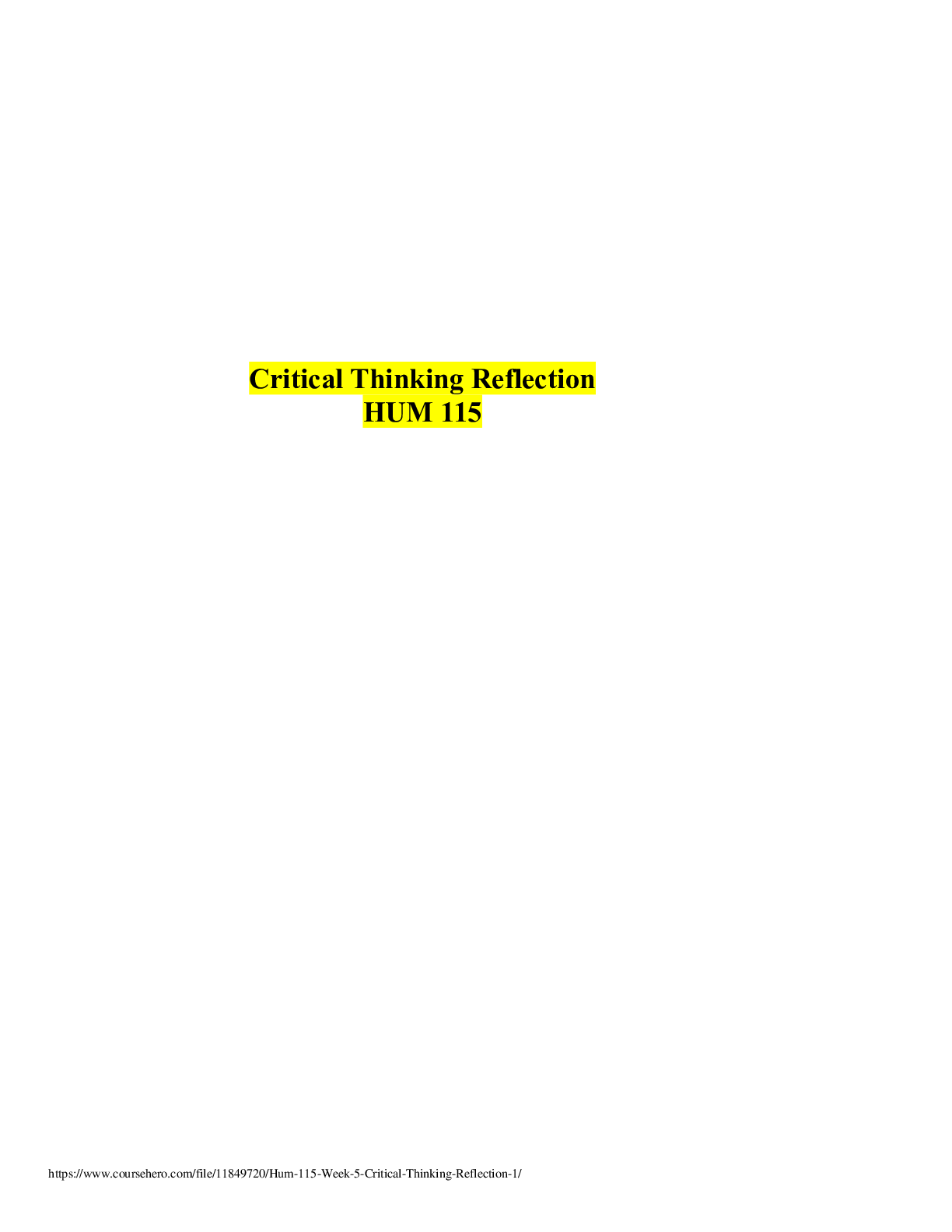 Preview of HUM 115 Week 5 Critical Thinking Reflection, Latest 2020/21